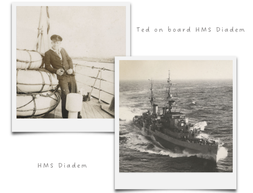Photos of Ted Cooke on board HMS Diadem